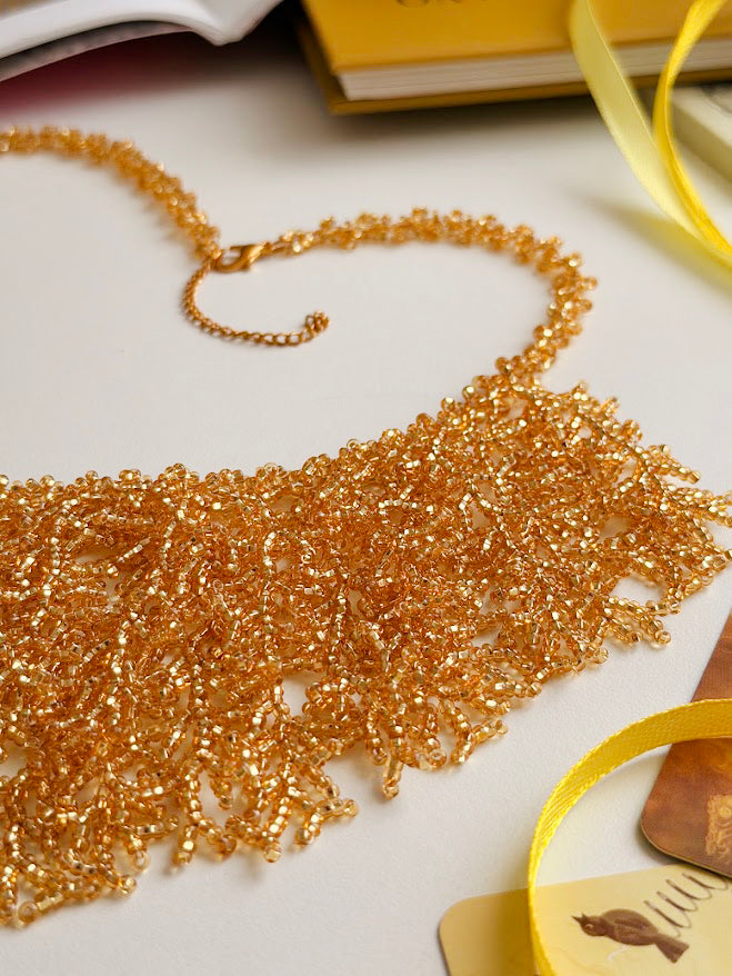 Beaded Necklace "Golden Coral" | Gold | Handmade