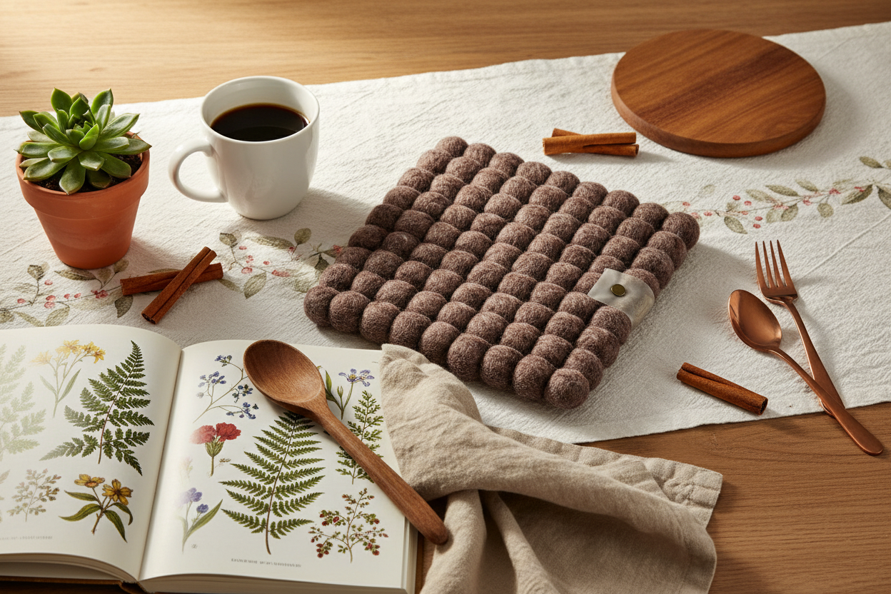 Handmade Wool Trivets - Square Brown Melange