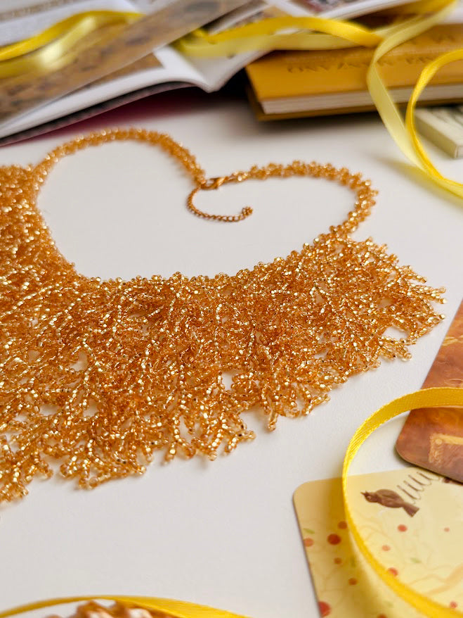 Beaded Necklace "Golden Coral" | Gold | Handmade