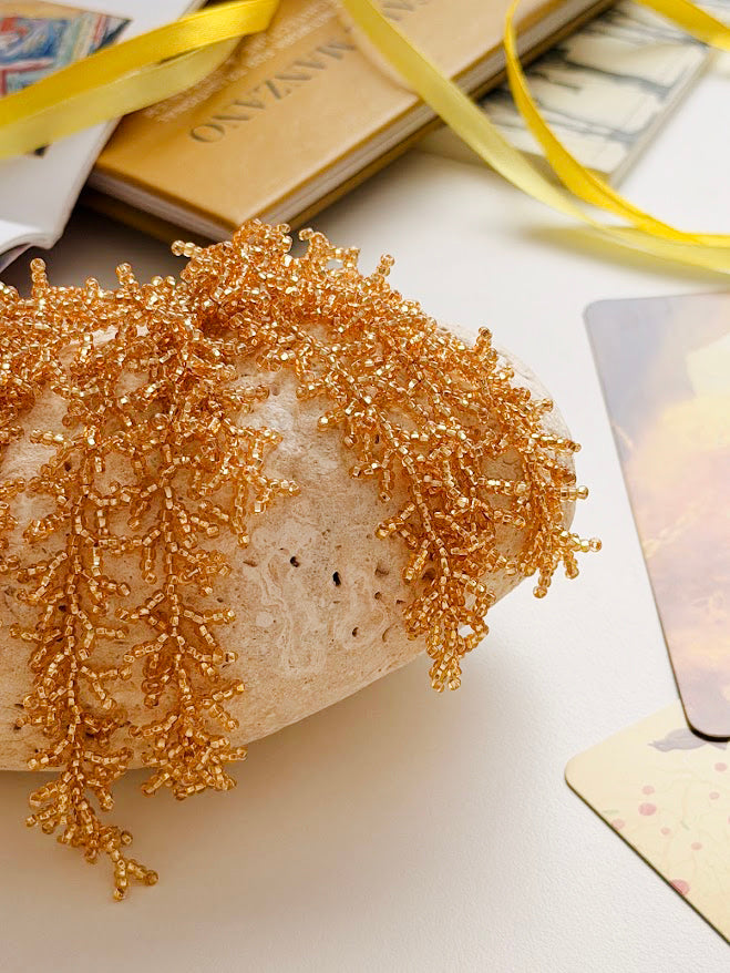 Beaded Necklace "Golden Coral" | Gold | Handmade