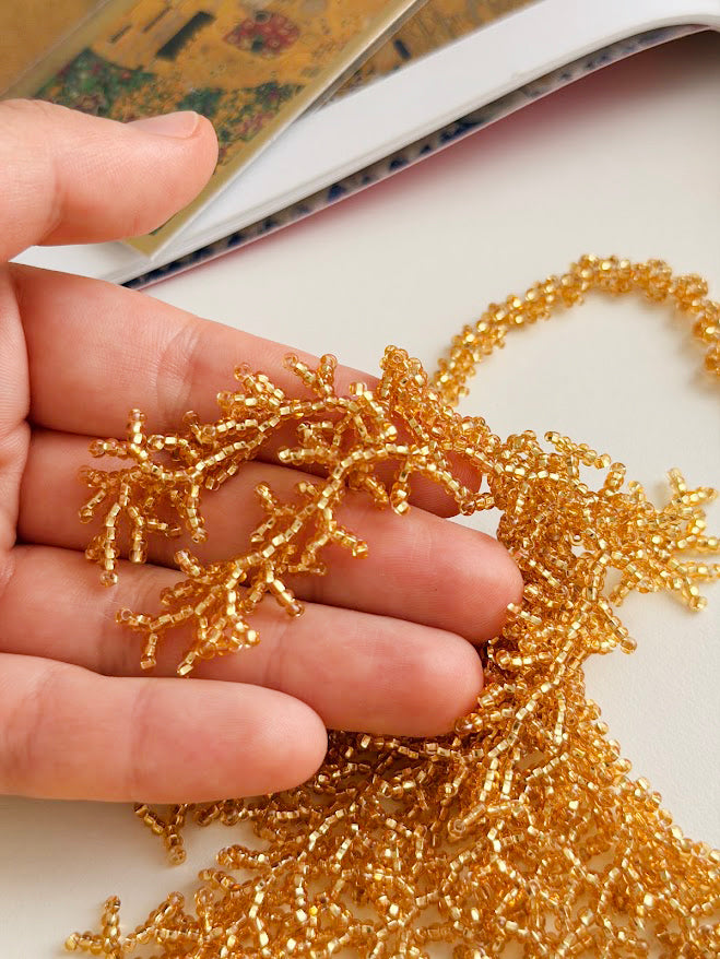 Beaded Necklace "Golden Coral" | Gold | Handmade