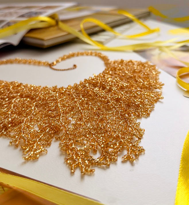 Beaded Necklace "Golden Coral" | Gold | Handmade