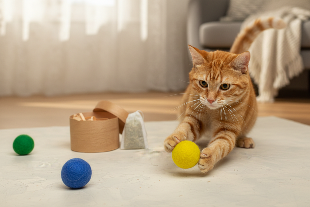 Forest Depth - Cat Toy Set with 4 Wool Balls and Catnip