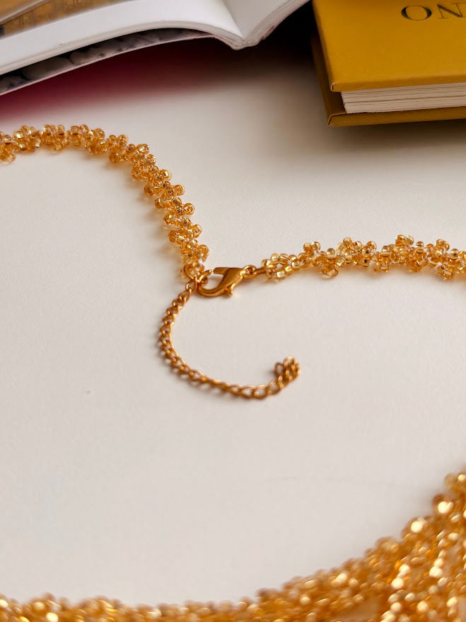 Beaded Necklace "Golden Coral" | Gold | Handmade
