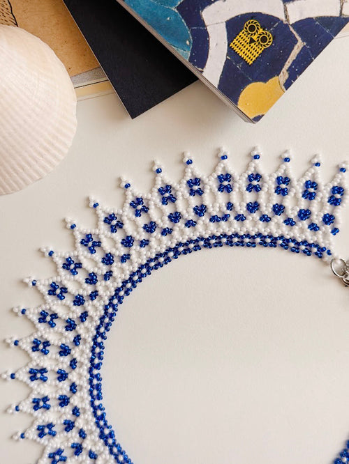 Beaded Necklace "Sea Star" | White + Blue | Handmade