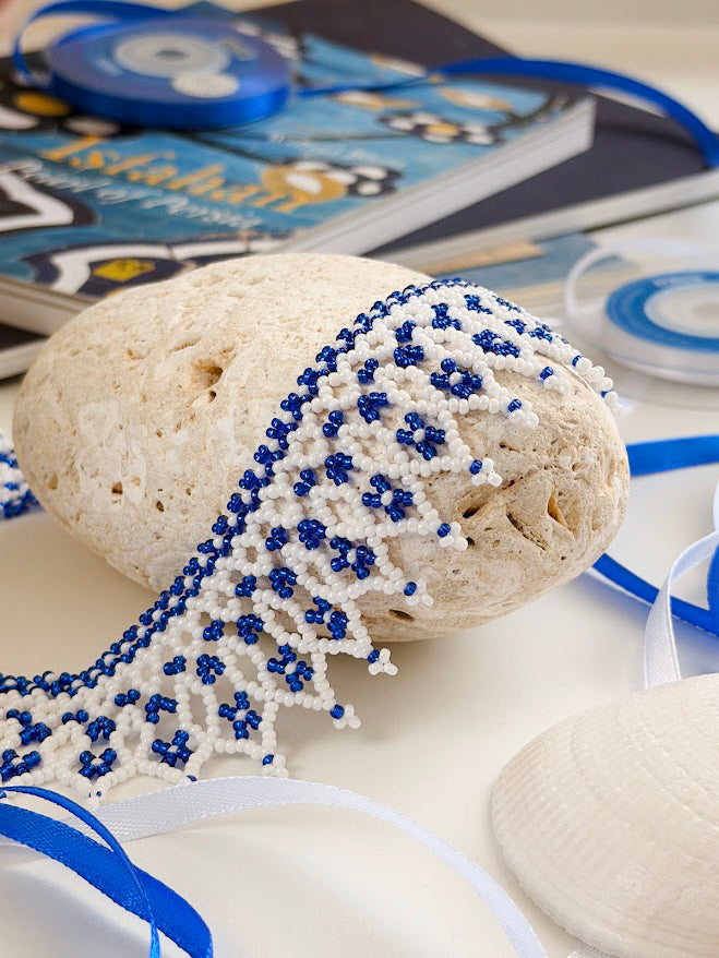 Colar de Contas "Estrela do Mar" | Branco + Azul | Feito à Mão