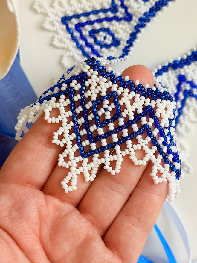 Beaded Necklace "Blue Star" | White + Blue | Handmade