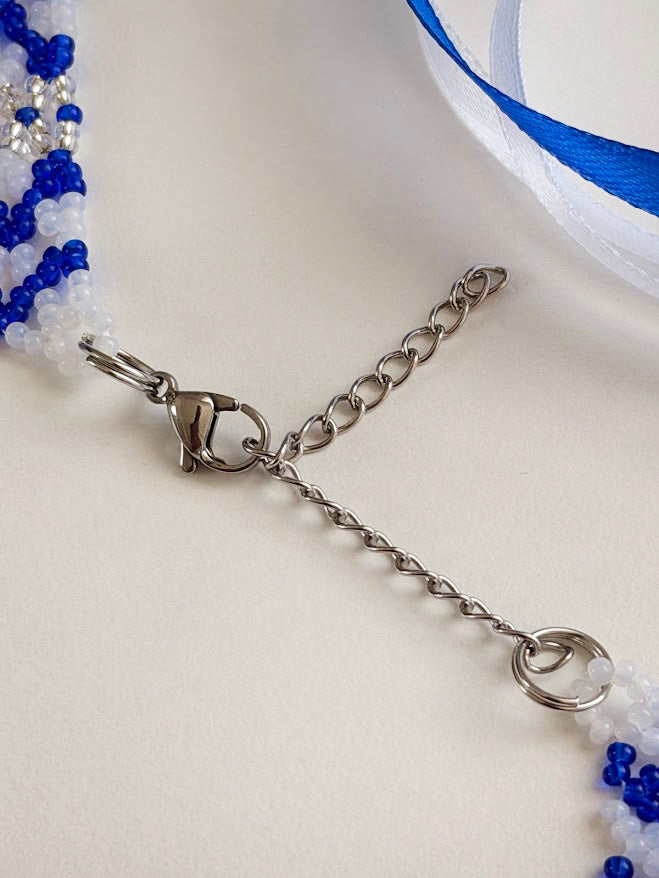 Beaded Necklace "Ocean Wave" | Blue, Clear & Silver | Handmade