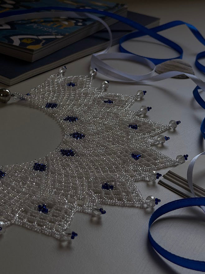 Beaded Necklace "Ocean Empress" | White, Clear & Blue | Handmade