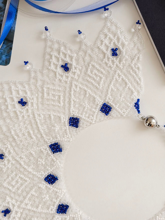Beaded Necklace "Ocean Empress" | White, Clear & Blue | Handmade
