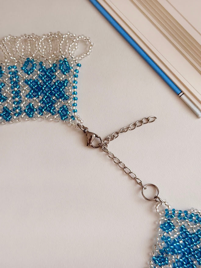 Beaded Necklace "Aqua Stars" | Silver & Aqua Blue | Handmade