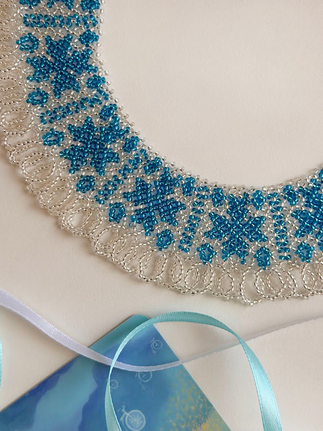 Beaded Necklace "Aqua Stars" | Silver & Aqua Blue | Handmade