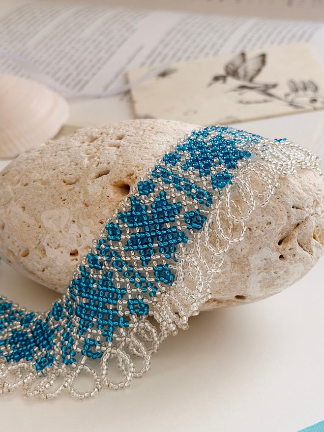 Beaded Necklace "Aqua Stars" | Silver & Aqua Blue | Handmade