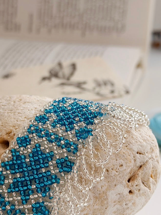 Beaded Necklace "Aqua Stars" | Silver & Aqua Blue | Handmade