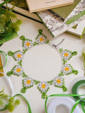 Beaded Necklace "Spring Daisy" | White, Green, Yellow & Silver | Handmade