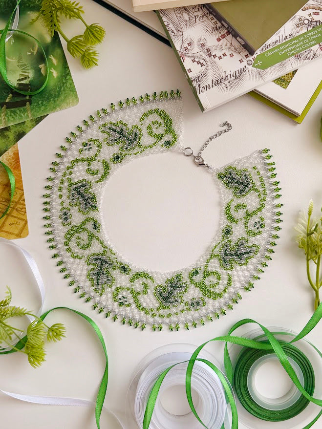 Beaded Necklace "Oak Spirit" | Green & Clear| Handmade