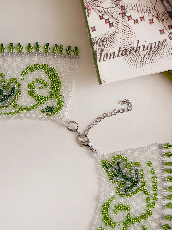 Beaded Necklace "Oak Spirit" | Green & Clear| Handmade