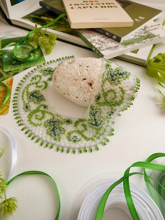 Beaded Necklace "Oak Spirit" | Green & Clear| Handmade