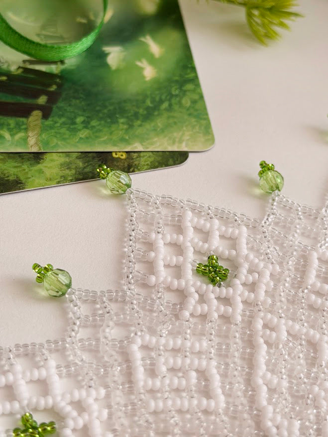 Beaded Necklace "Elfin Lace" | White & Green | Handmade