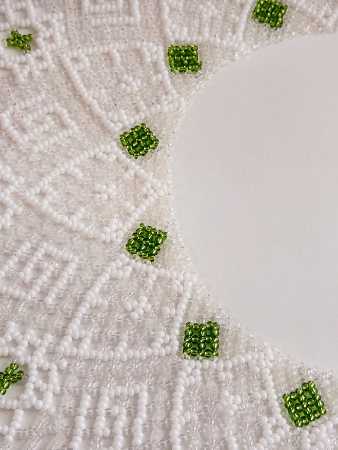 Beaded Necklace "Elfin Lace" | White & Green | Handmade