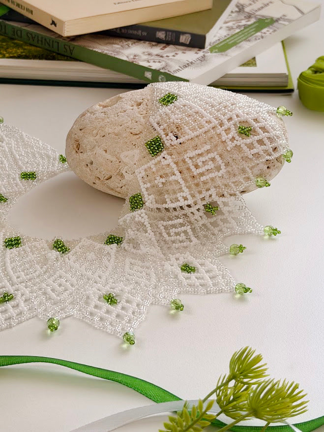 Beaded Necklace "Elfin Lace" | White & Green | Handmade