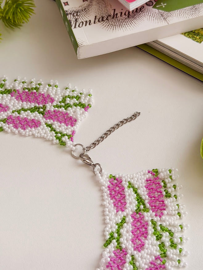 Beaded Necklace "Lilac Bloom" | Purple, White & Green | Handmade