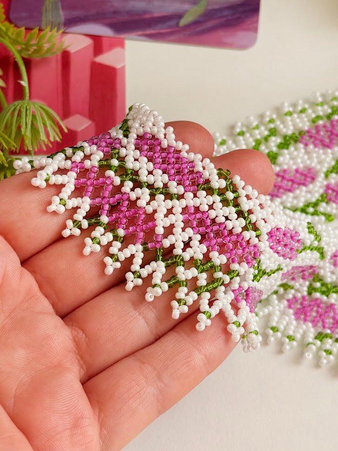 Beaded Necklace "Lilac Bloom" | Purple, White & Green | Handmade