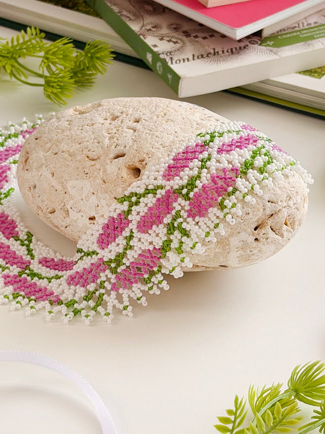 Beaded Necklace "Lilac Bloom" | Purple, White & Green | Handmade