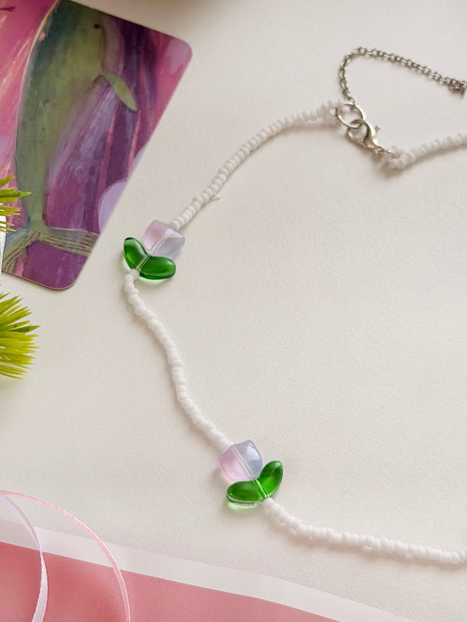 Children's Beaded Necklace "Ombre Tulips" | Blue, Pink & White | Handmade