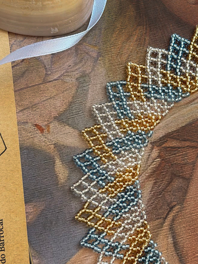 Beaded Necklace "Golden Shore" | Blue, Gold & Silver | Handmade