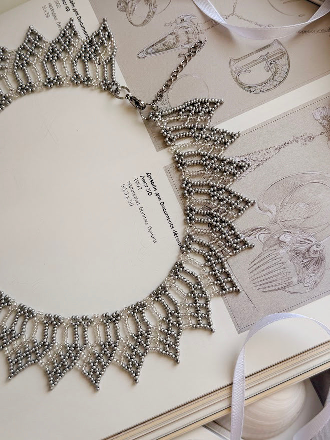 Beaded Necklace "Silver Flame" | Silver | Handmade
