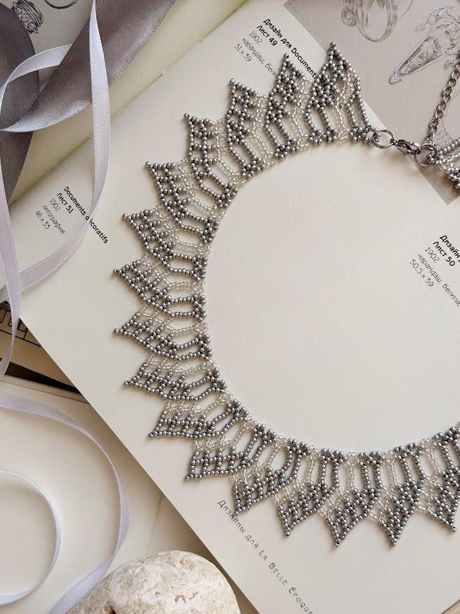 Beaded Necklace "Silver Flame" | Silver | Handmade