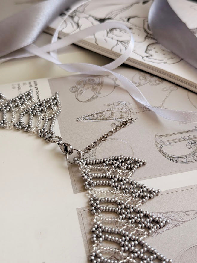 Beaded Necklace "Silver Flame" | Silver | Handmade
