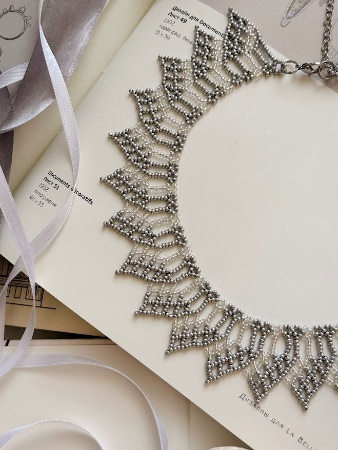 Beaded Necklace "Silver Flame" | Silver | Handmade
