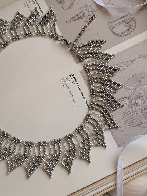 Beaded Necklace "Silver Flame" | Silver | Handmade