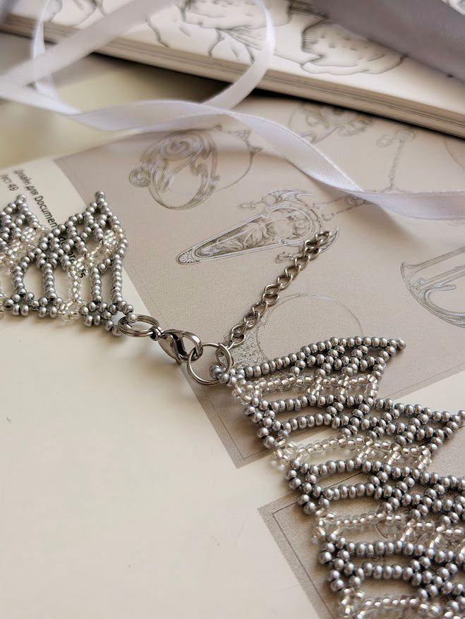 Beaded Necklace "Silver Flame" | Silver | Handmade