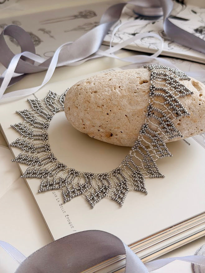 Beaded Necklace "Silver Flame" | Silver | Handmade