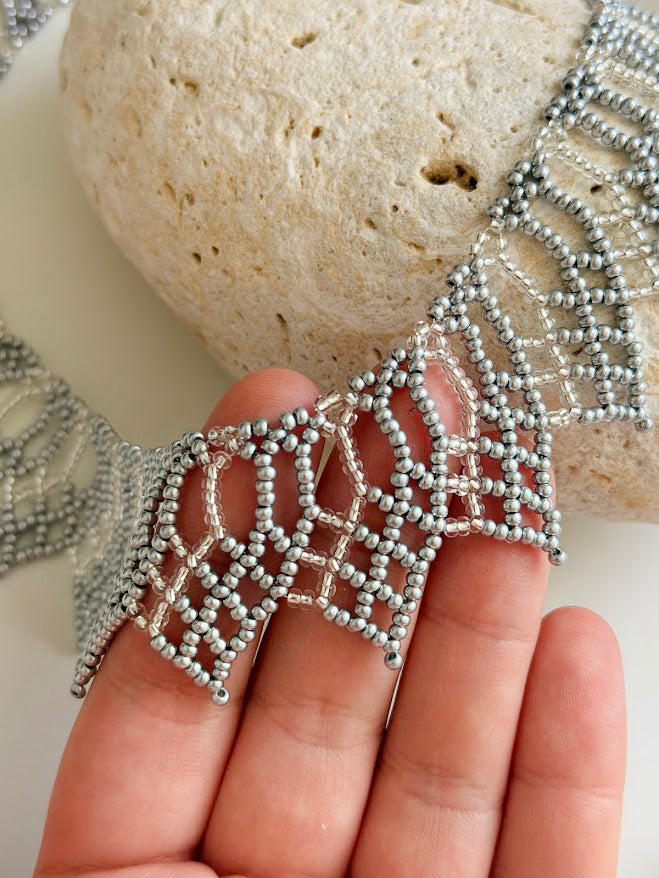 Beaded Necklace "Silver Flame" | Silver | Handmade