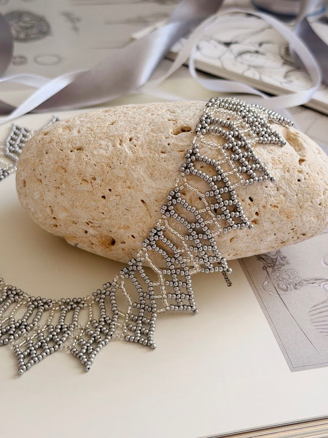 Beaded Necklace "Silver Flame" | Silver | Handmade