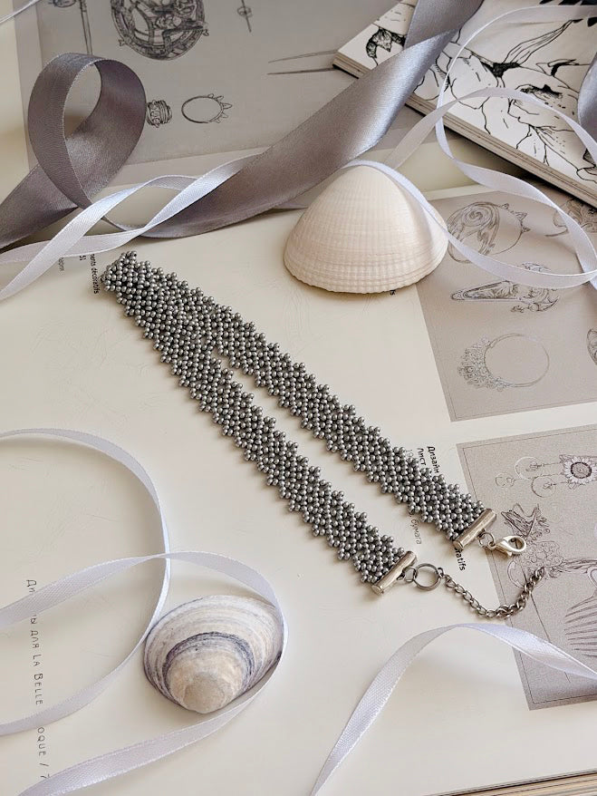 Beaded Choker | Silver Grey | Handmade