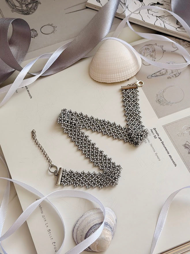 Beaded Choker | Silver Grey | Handmade