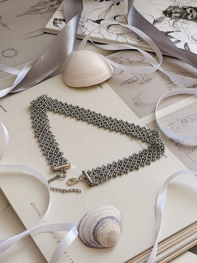 Beaded Choker | Silver Grey | Handmade