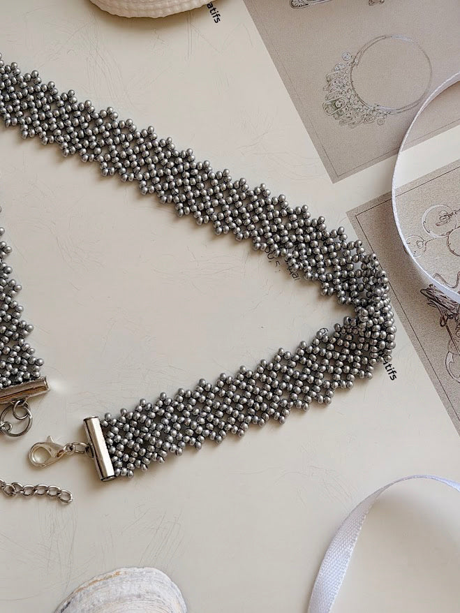 Beaded Choker | Silver Grey | Handmade