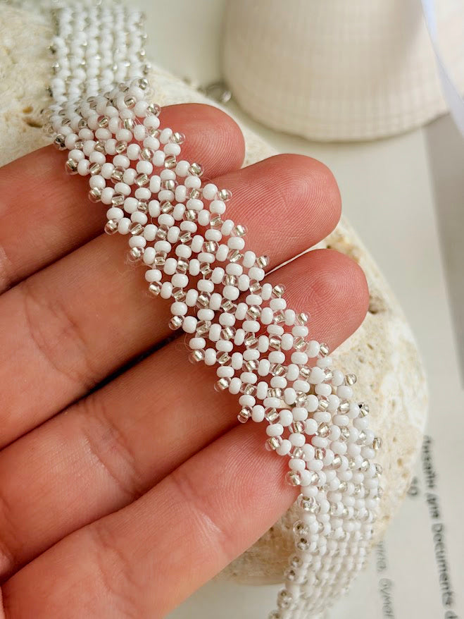 Beaded Choker | White | Handmade