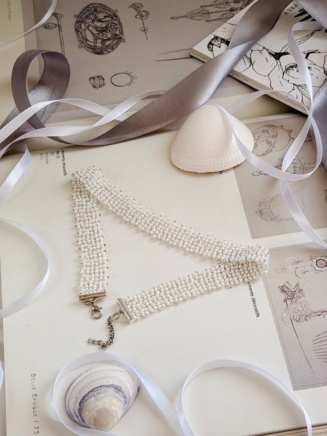 Beaded Choker | White | Handmade
