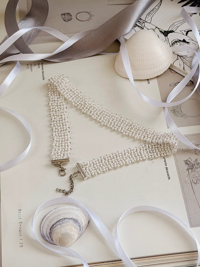 Beaded Choker | White | Handmade
