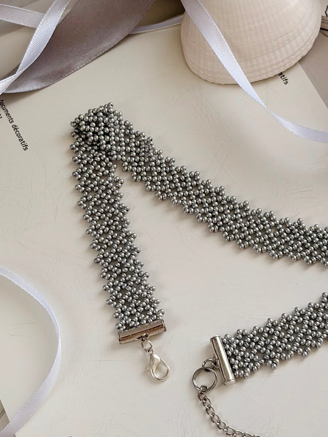 Beaded Choker | Silver Grey | Handmade