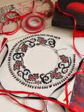 Beaded Necklace "Scarlet Leaves" | Silver, Black & Red | Handmade