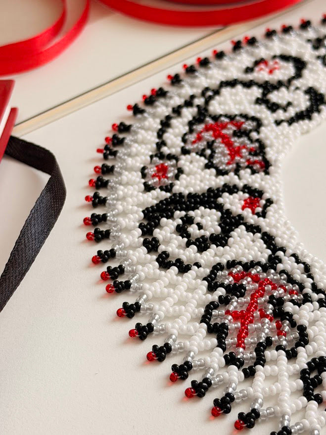 Beaded Necklace "Scarlet Leaves" | Silver, Black & Red | Handmade