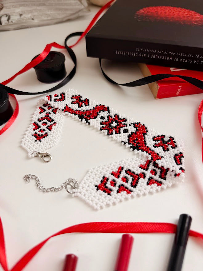 Beaded Choker "Vyshyvanka" | White + Red + Black | Handmade